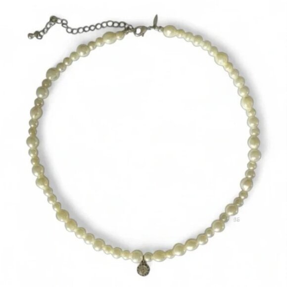 Vintage AVON Faux Pearl Necklace with Rhinestone Charm - SAC Stamped - Picture 1 of 14